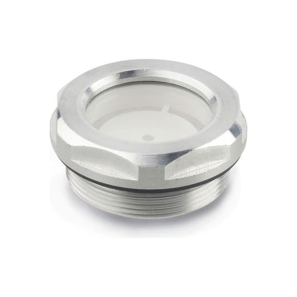Aluminum Fluid Level Sight w/ ESG Glass w/ Reflector - M14 x 1.5 Thread - JW Winco 743.1-7-M14X1.5-A